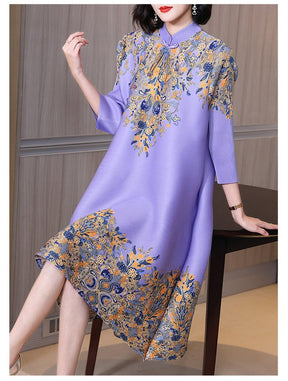Elegant Pleated Print Dress