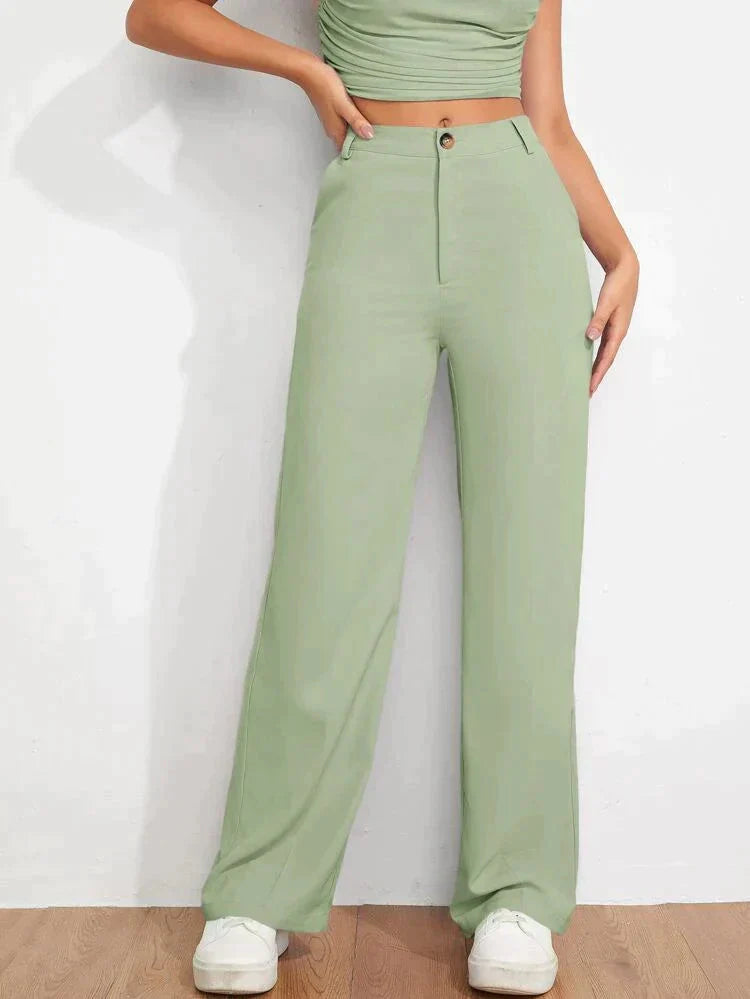 High Waist straight leg Pants PANTS Trendz New Sage Green 24 