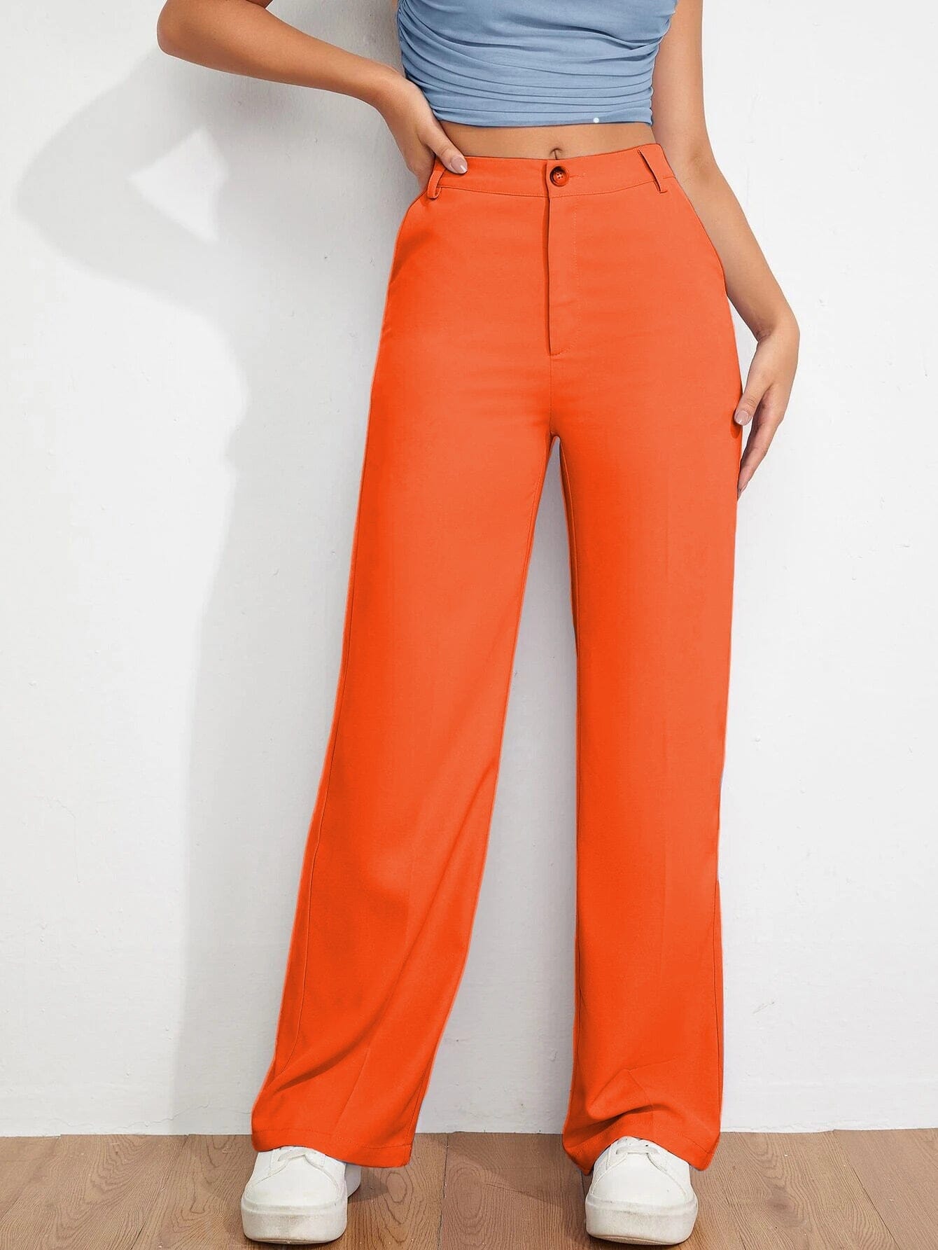 High Waist straight leg Pants PANTS Trendz New Orange 24 